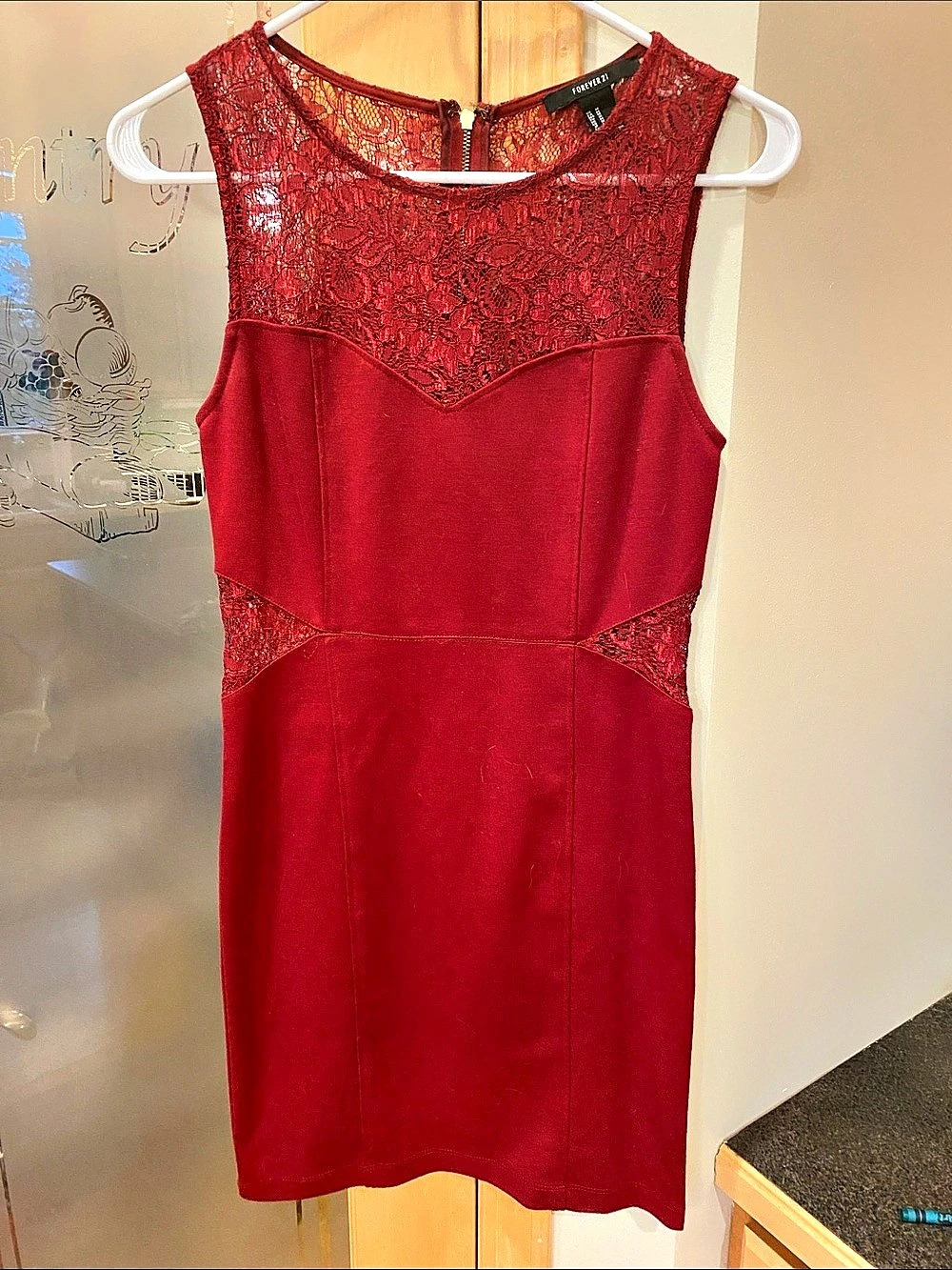 Forever 21 Lace Mini Dress in Wine/Red Size Medium